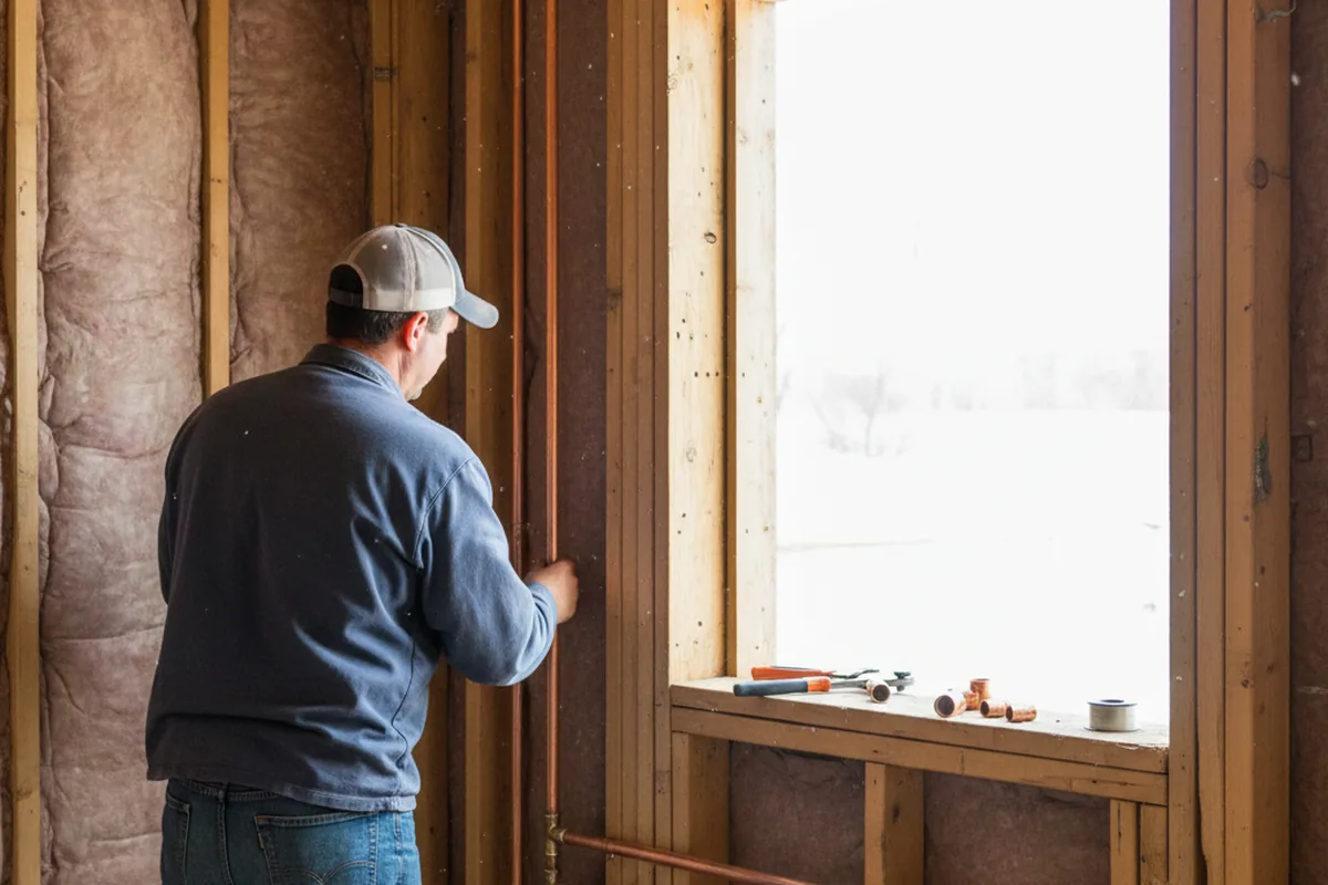 Licensed plumber running new copper supply lines in a Printer home