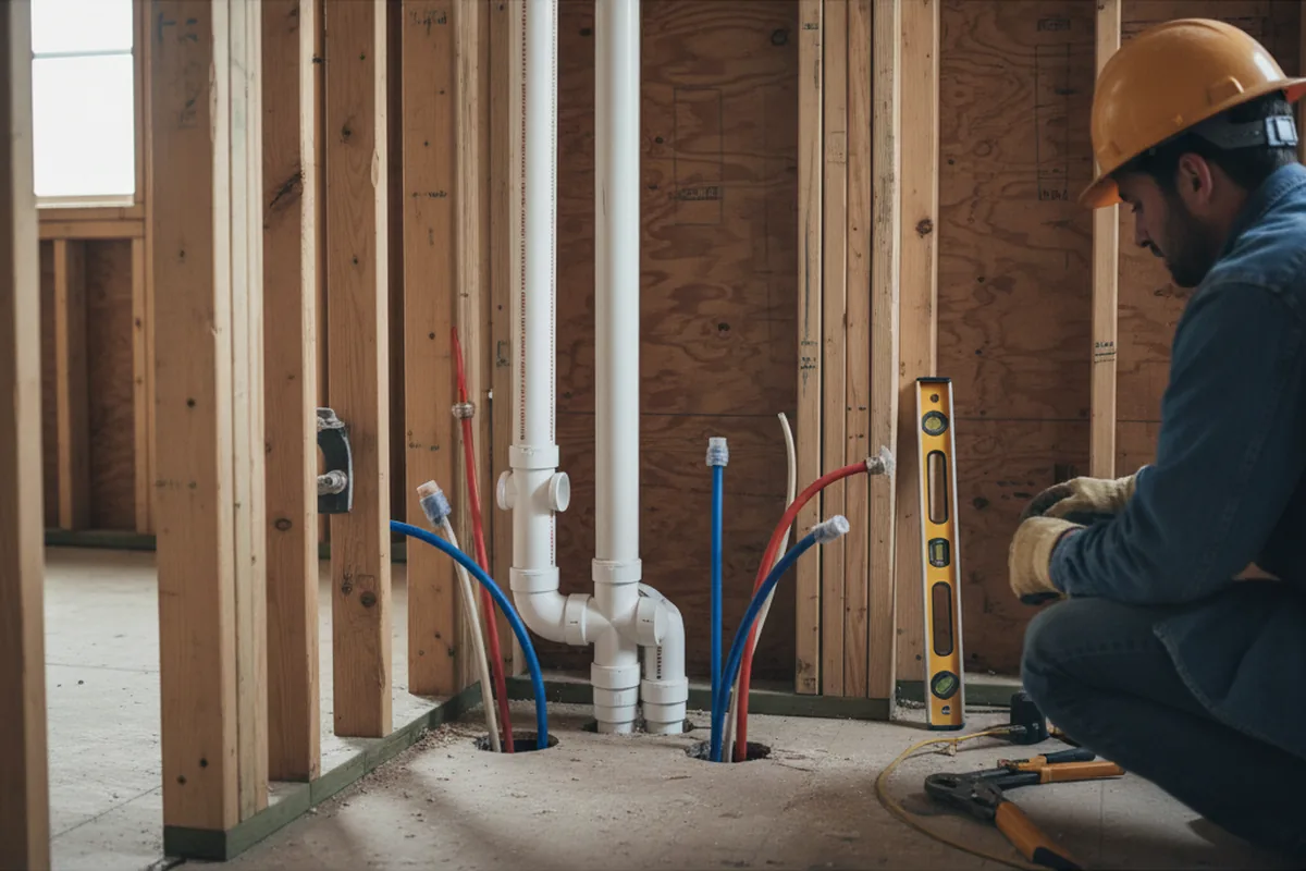 Drain and supply rough-in during Sump Pump Repair in Printer