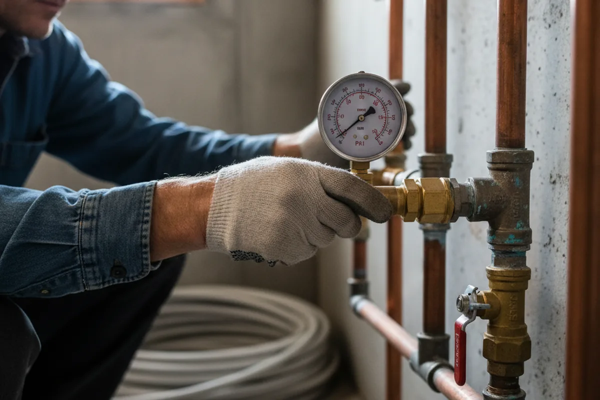 Pressure testing a repaired line during Water Line Repair in Printer